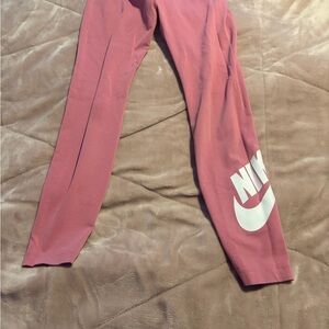 Nike Girls' Rose Pink Leggings with White Logo
